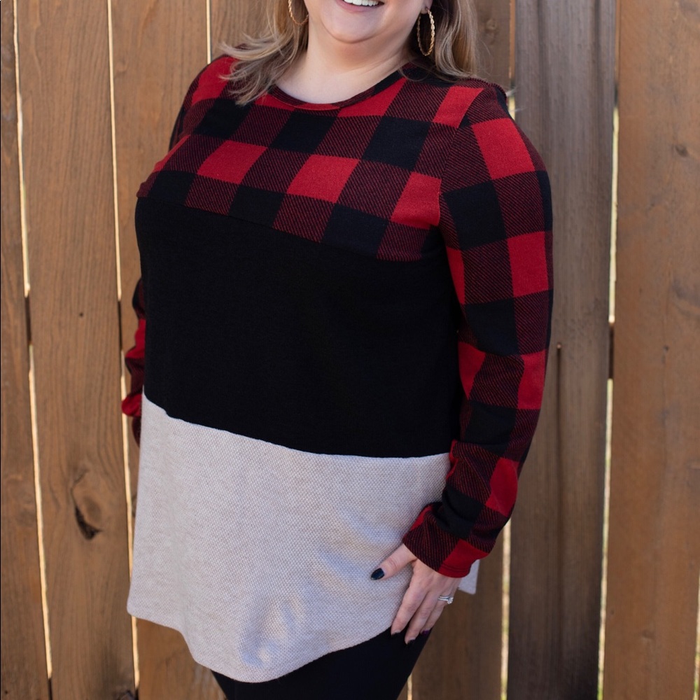 Buffalo plaid color block long top